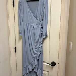 Powder blue maternity wrap dress